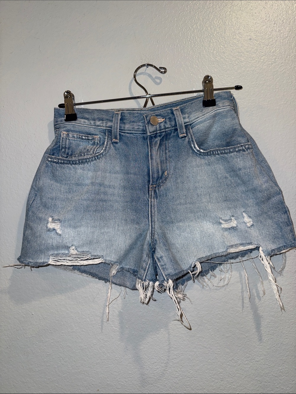 L'AGENCE Light Blue Distressed Denim Cutoff Shorts Audrey mid rise  size 25